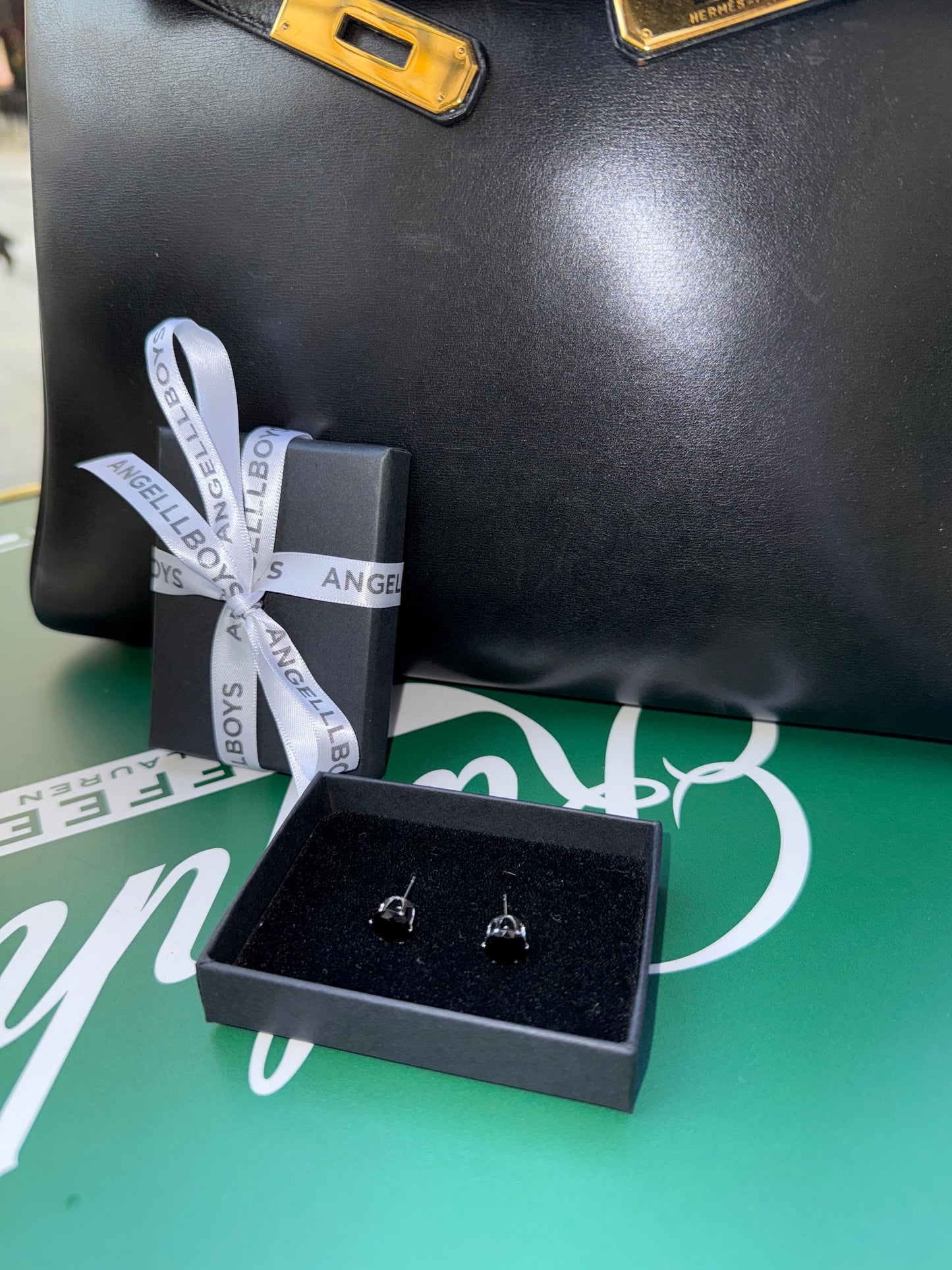 The Fancy Black Diamond Brilliant Cut Diamond Earrings in 8mm