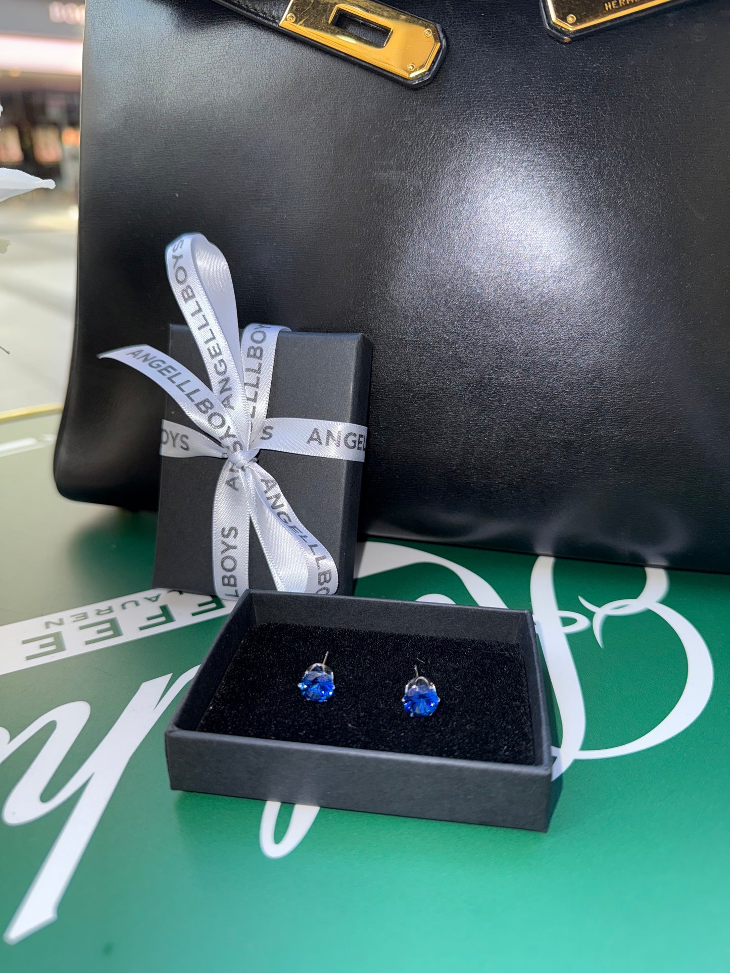 The Fancy Sapphire Brilliant Cut Diamond Earrings in 8mm