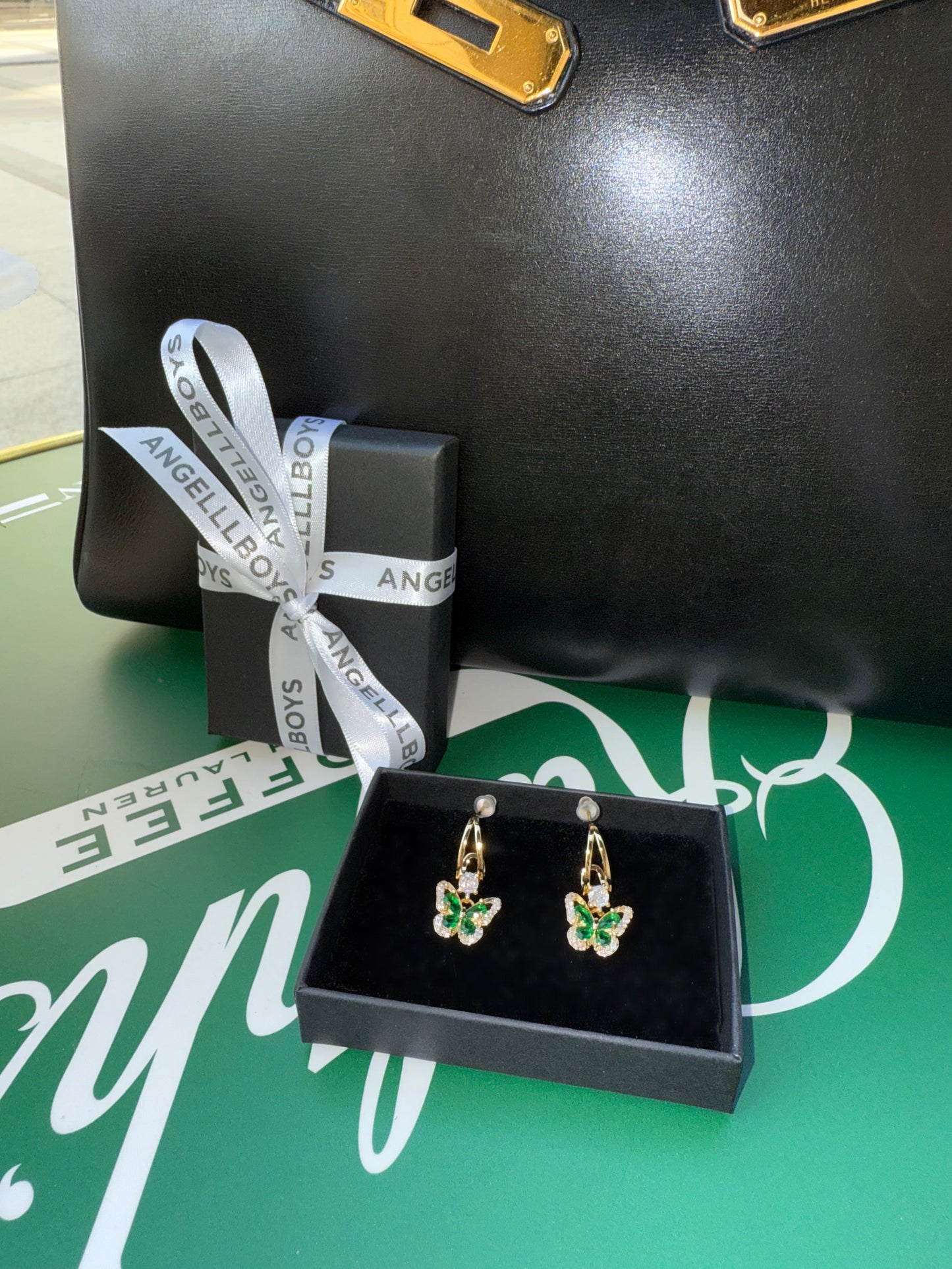 Enchanted Garden Butterfly Earrings in Emerald & Gold
