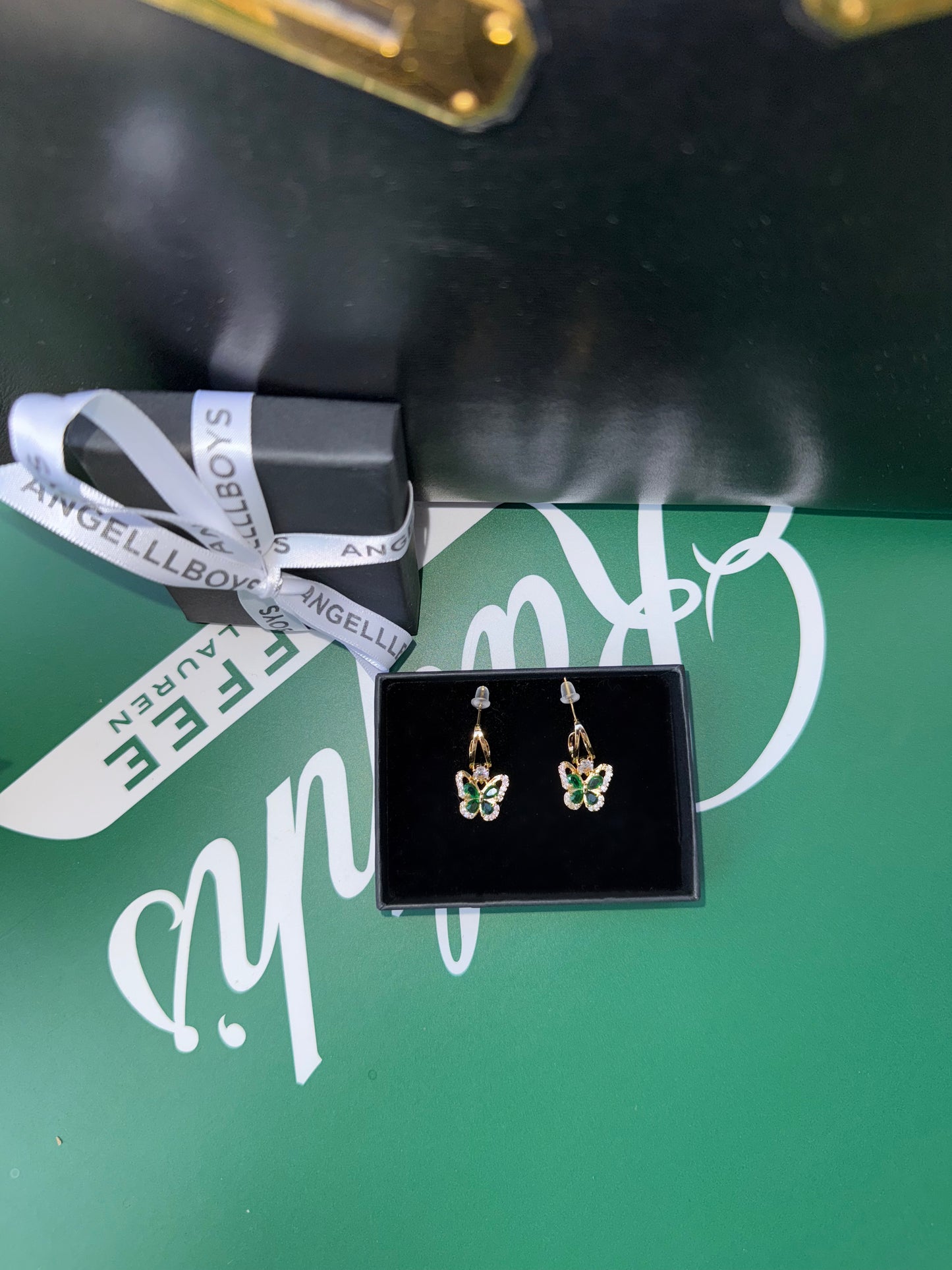 Enchanted Garden Butterfly Earrings in Emerald & Gold