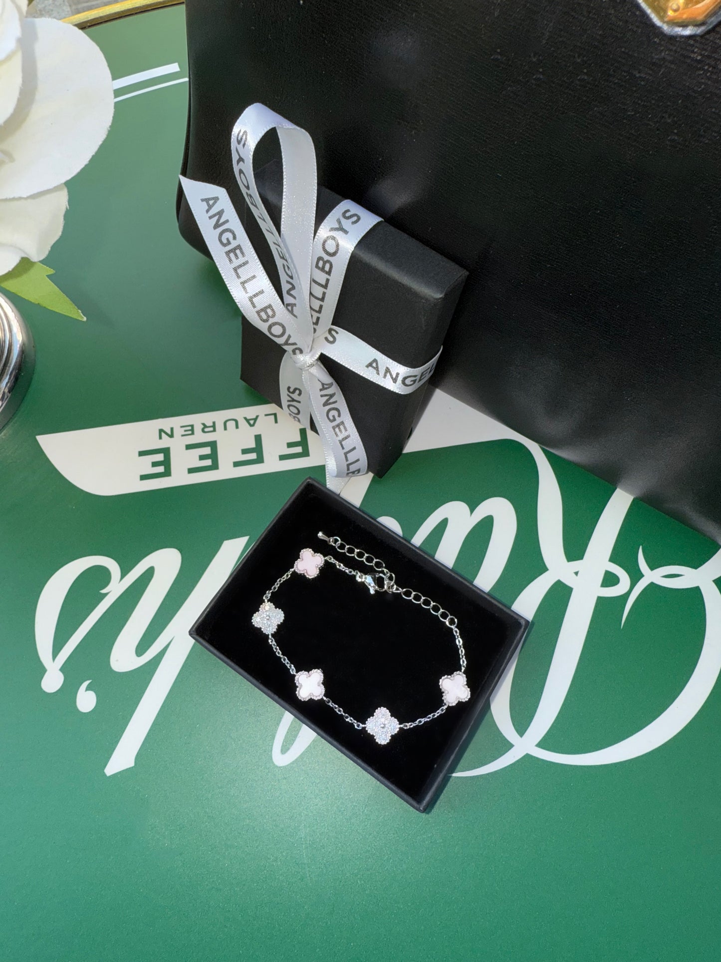 The Lucky Flower Bracelet in Pink Mother of Pearl and Diamonds