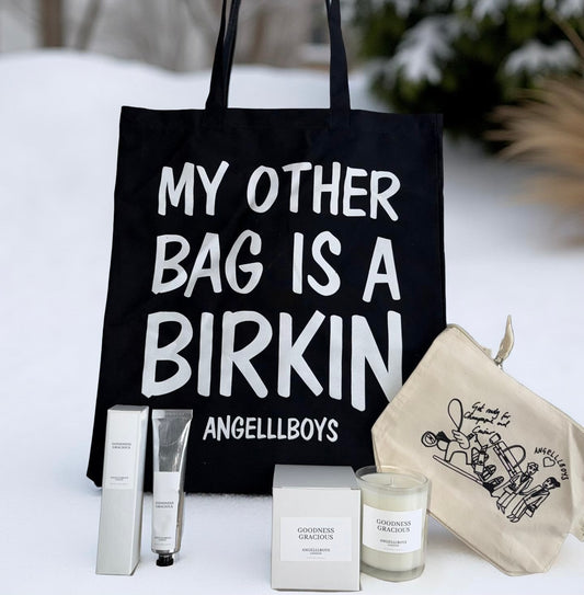 Limited Edition: GOODNESS GRACIOUS Lavender & Geranium BUNDLE DEAL 4pcs (tote bag, candle, hand cream & beauty bag)