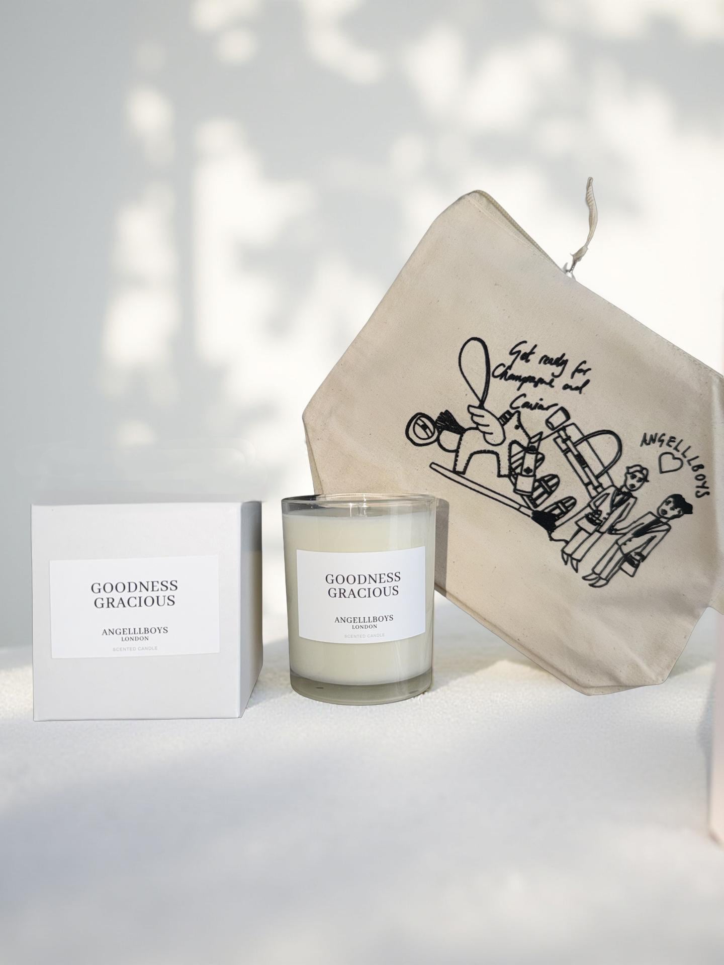 Limited Edition: GOODNESS GRACIOUS Lavender & Geranium BUNDLE DEAL 4pcs (tote bag, candle, hand cream & beauty bag)