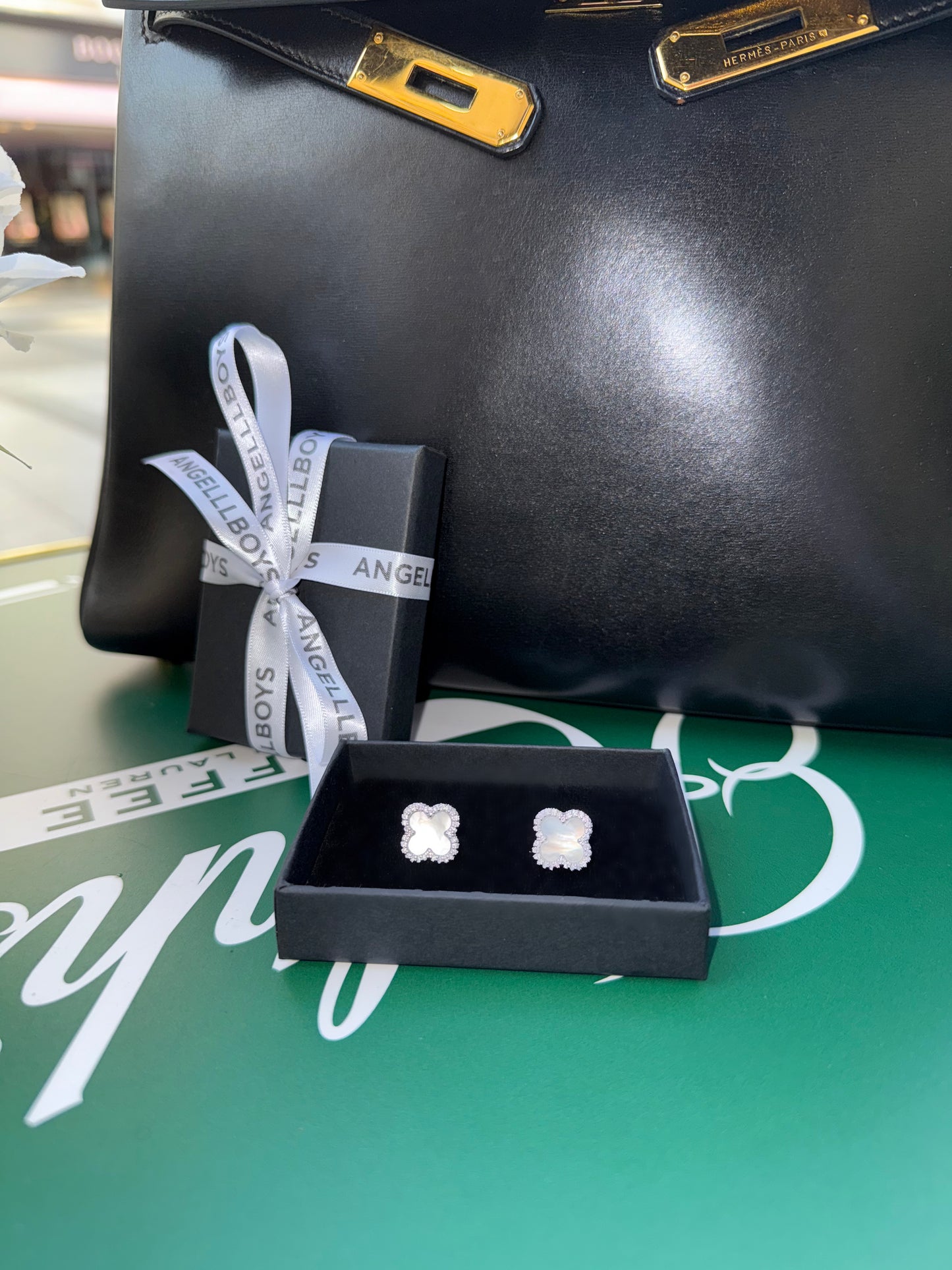 The Lucky Flower Earrings in Grey Mother of Pearl